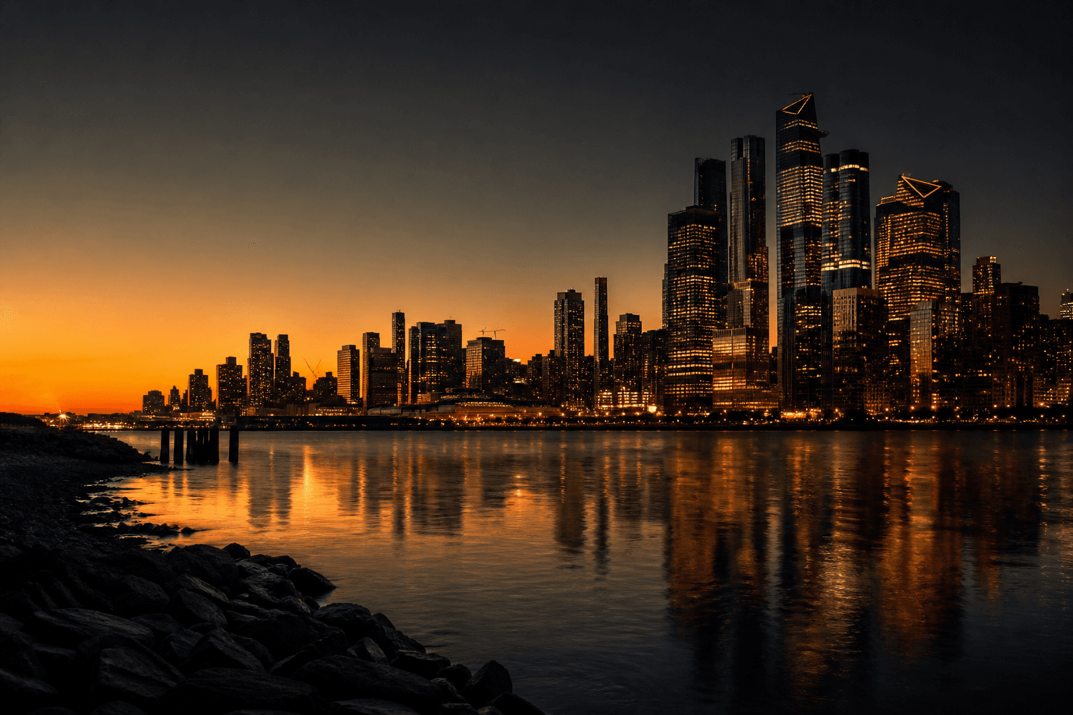 Sacramento skyline illuminated by warm orange light at dusk